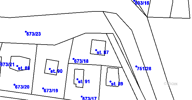Parcela st. 87 v KÚ Nadryby, Katastrální mapa