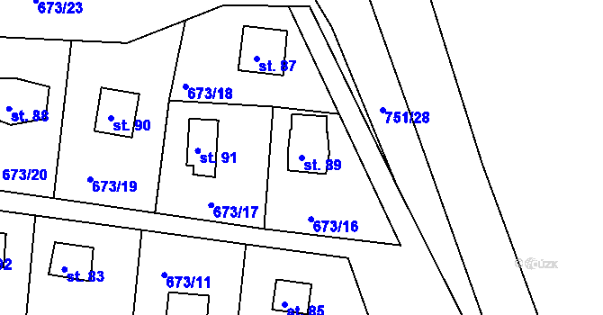 Parcela st. 89 v KÚ Nadryby, Katastrální mapa