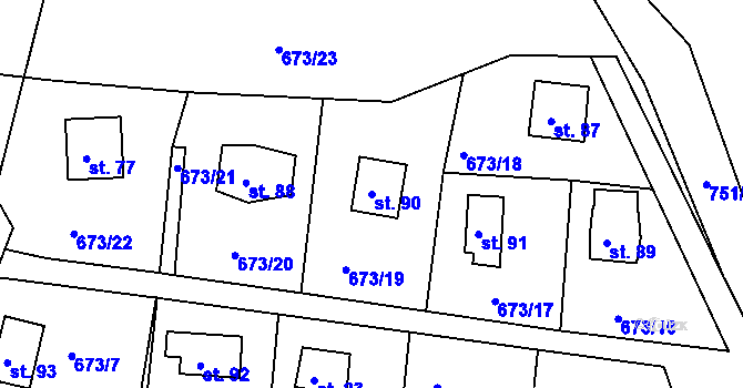 Parcela st. 90 v KÚ Nadryby, Katastrální mapa