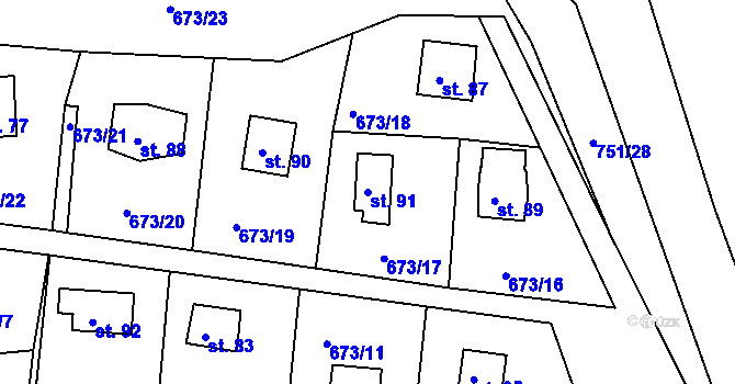 Parcela st. 91 v KÚ Nadryby, Katastrální mapa
