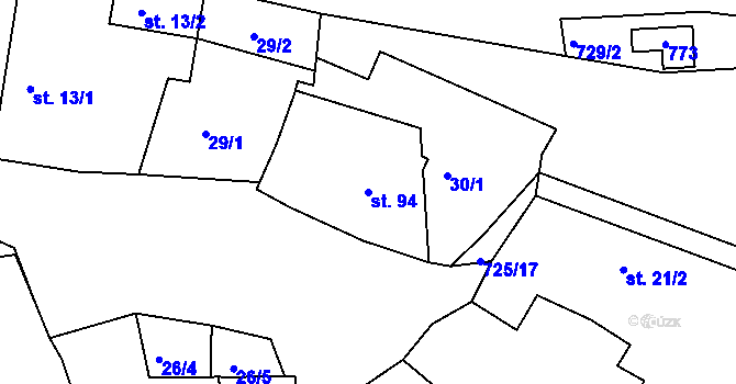 Parcela st. 94 v KÚ Nadryby, Katastrální mapa