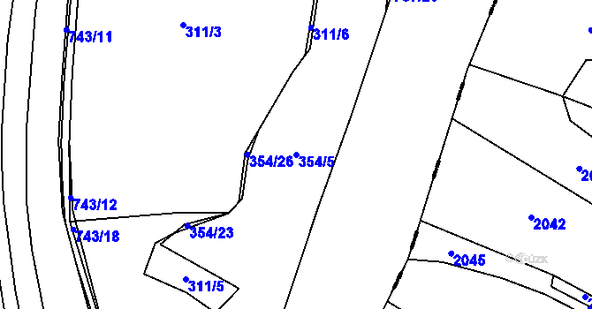 Parcela st. 354/5 v KÚ Nadryby, Katastrální mapa