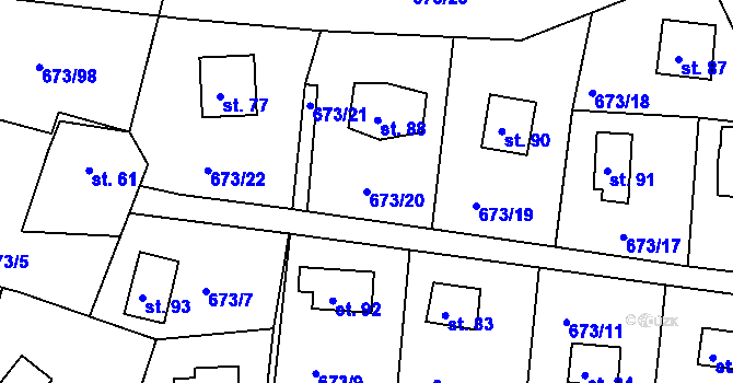 Parcela st. 673/20 v KÚ Nadryby, Katastrální mapa