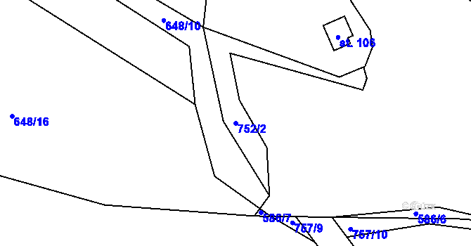 Parcela st. 752/2 v KÚ Nadryby, Katastrální mapa