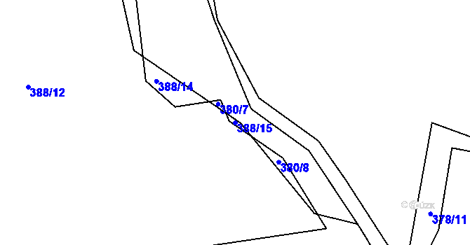 Parcela st. 388/15 v KÚ Nadryby, Katastrální mapa