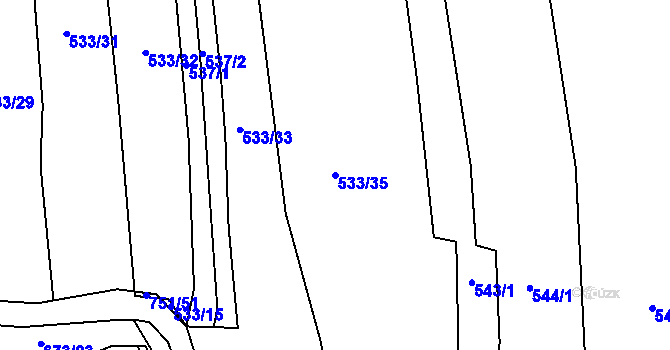 Parcela st. 533/35 v KÚ Nadryby, Katastrální mapa
