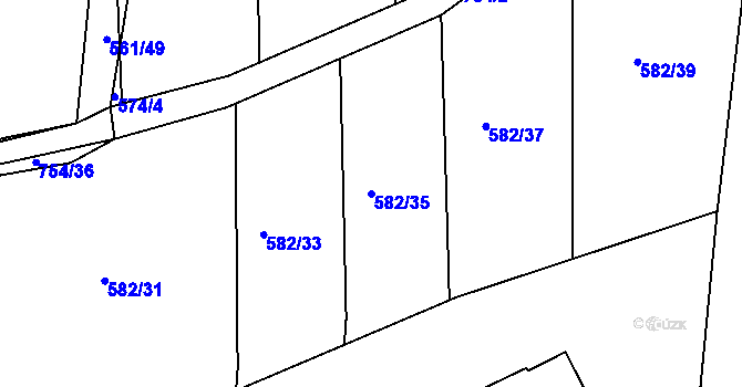 Parcela st. 582/35 v KÚ Nadryby, Katastrální mapa