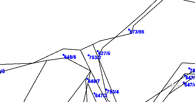 Parcela st. 627/5 v KÚ Nadryby, Katastrální mapa