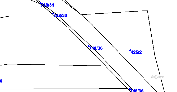 Parcela st. 748/36 v KÚ Nadryby, Katastrální mapa