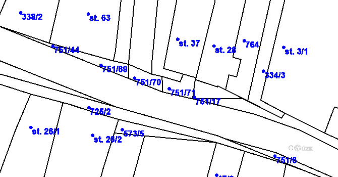 Parcela st. 751/71 v KÚ Nadryby, Katastrální mapa