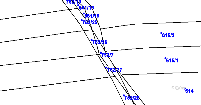Parcela st. 752/7 v KÚ Nadryby, Katastrální mapa