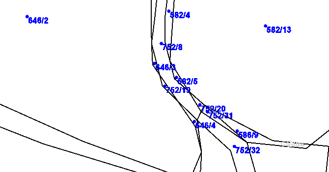 Parcela st. 752/19 v KÚ Nadryby, Katastrální mapa