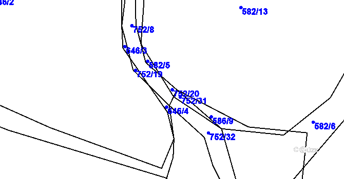 Parcela st. 752/20 v KÚ Nadryby, Katastrální mapa