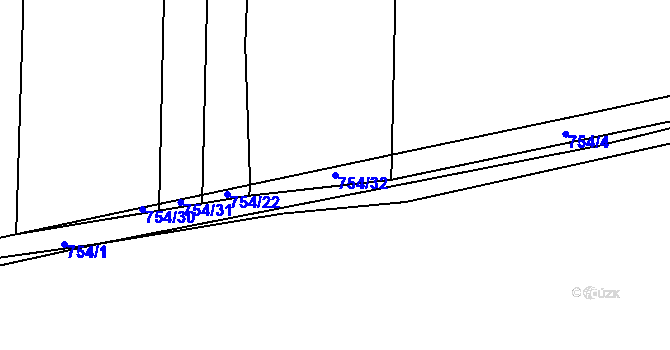 Parcela st. 754/32 v KÚ Nadryby, Katastrální mapa