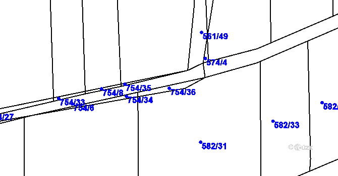 Parcela st. 754/36 v KÚ Nadryby, Katastrální mapa