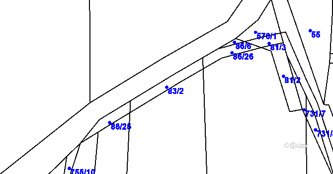 Parcela st. 83/2 v KÚ Nadryby, Katastrální mapa