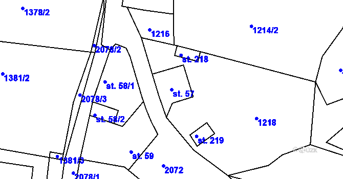Parcela st. 57 v KÚ Nahoruby, Katastrální mapa