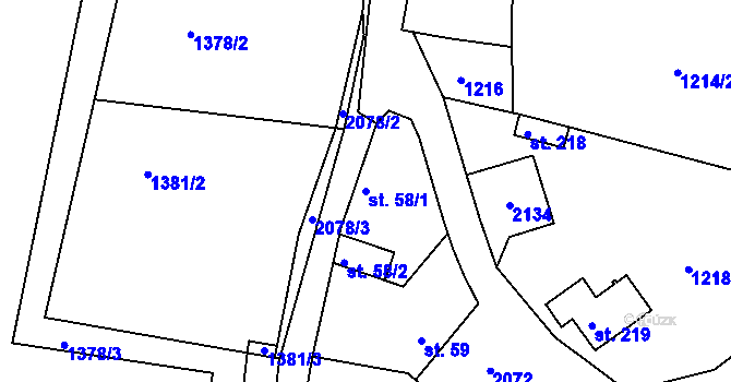 Parcela st. 58/1 v KÚ Nahoruby, Katastrální mapa