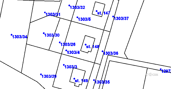 Parcela st. 148 v KÚ Nahoruby, Katastrální mapa