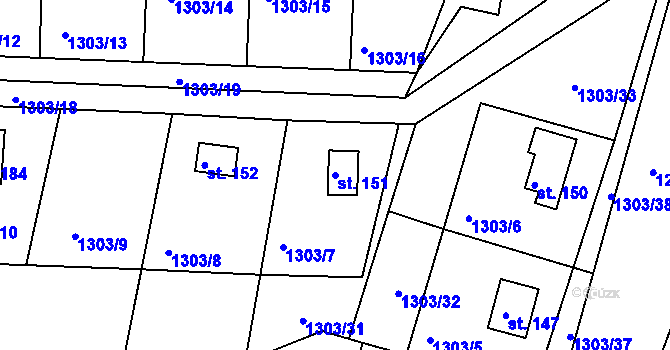 Parcela st. 151 v KÚ Nahoruby, Katastrální mapa