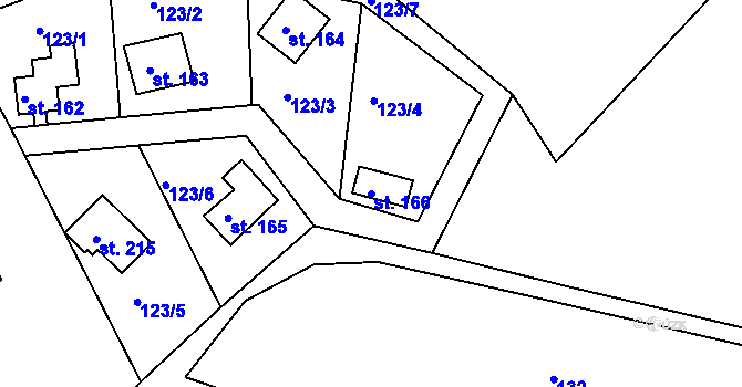 Parcela st. 166 v KÚ Nahoruby, Katastrální mapa