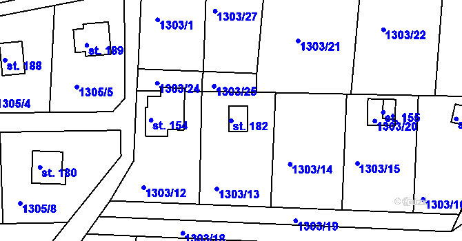 Parcela st. 182 v KÚ Nahoruby, Katastrální mapa