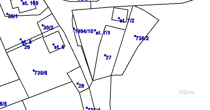 Parcela st. 27 v KÚ Nahoruby, Katastrální mapa