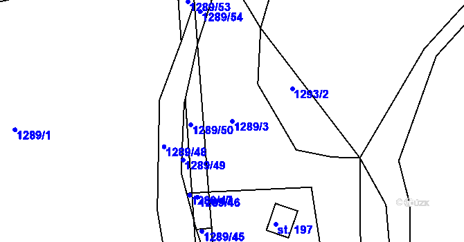 Parcela st. 1289/3 v KÚ Nahoruby, Katastrální mapa
