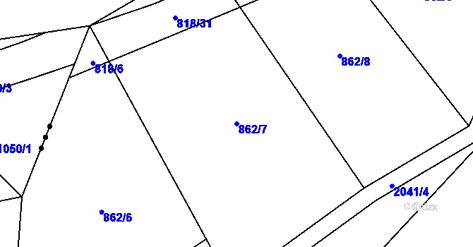 Parcela st. 862/7 v KÚ Nahoruby, Katastrální mapa