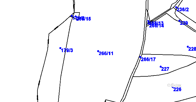 Parcela st. 266/11 v KÚ Nahoruby, Katastrální mapa