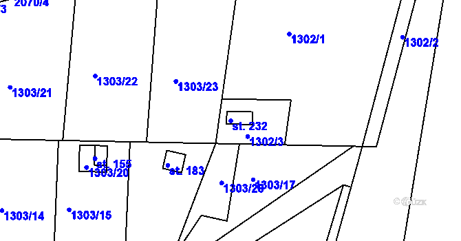 Parcela st. 232 v KÚ Nahoruby, Katastrální mapa