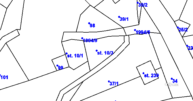 Parcela st. 10/3 v KÚ Nahoruby, Katastrální mapa