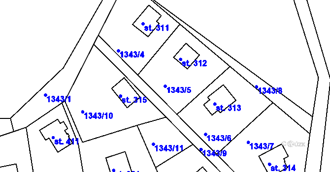 Parcela st. 1343/5 v KÚ Živohošť, Katastrální mapa