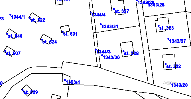 Parcela st. 1344/3 v KÚ Živohošť, Katastrální mapa