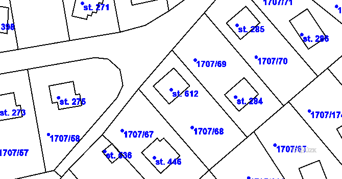 Parcela st. 612 v KÚ Živohošť, Katastrální mapa