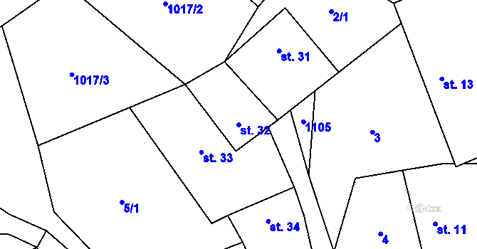 Parcela st. 32 v KÚ Nahořany u Čkyně, Katastrální mapa