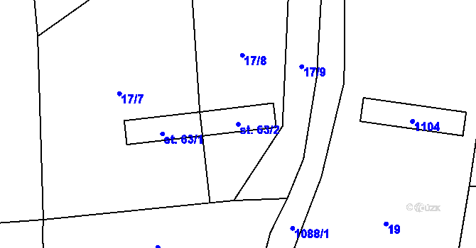 Parcela st. 63/2 v KÚ Nahořany u Čkyně, Katastrální mapa