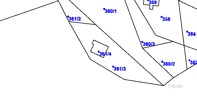 Parcela st. 361/4 v KÚ Lhota u Nahořan, Katastrální mapa