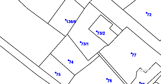 Parcela st. 73/1 v KÚ Lhota u Nahořan, Katastrální mapa