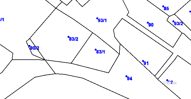Parcela st. 83/1 v KÚ Lhota u Nahořan, Katastrální mapa