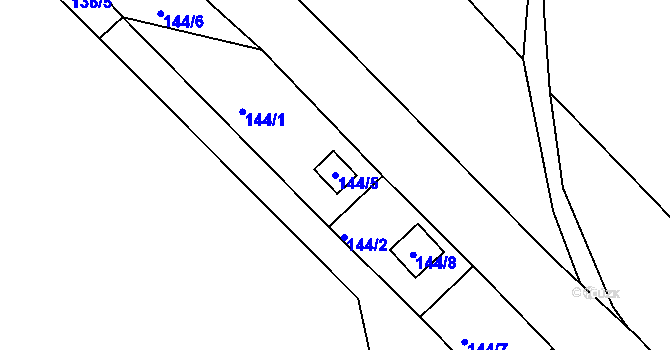 Parcela st. 144/5 v KÚ Lhota u Nahořan, Katastrální mapa