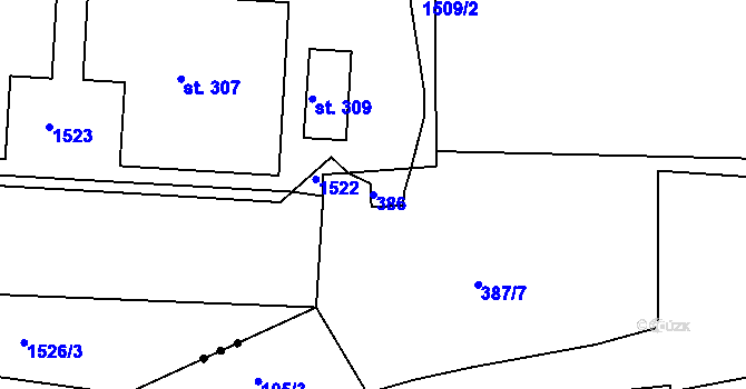 Parcela st. 386 v KÚ Lhota u Nahořan, Katastrální mapa