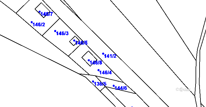 Parcela st. 141/2 v KÚ Lhota u Nahořan, Katastrální mapa