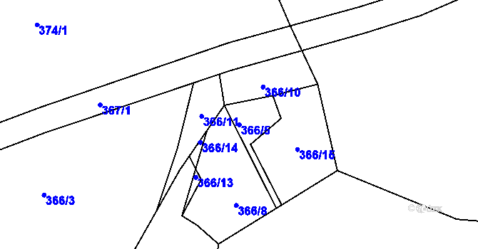 Parcela st. 366/5 v KÚ Lhota u Nahořan, Katastrální mapa