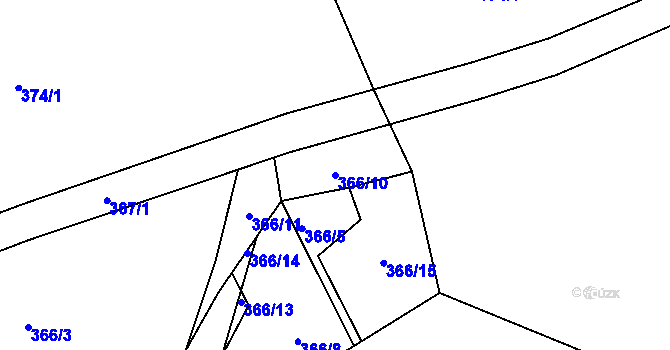 Parcela st. 366/10 v KÚ Lhota u Nahořan, Katastrální mapa