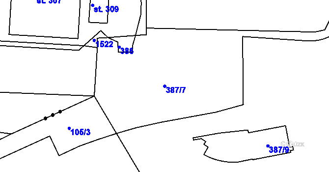 Parcela st. 387/7 v KÚ Lhota u Nahořan, Katastrální mapa