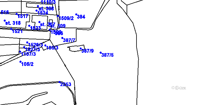Parcela st. 387/5 v KÚ Lhota u Nahořan, Katastrální mapa
