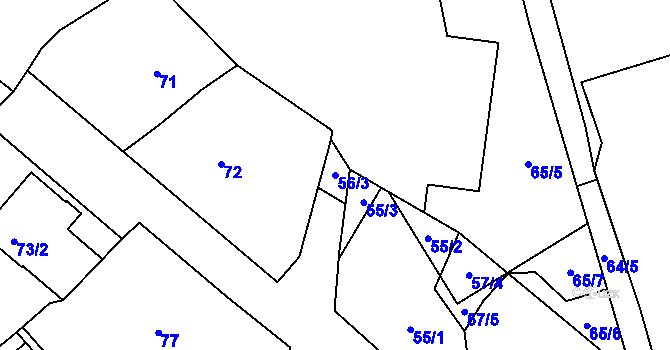 Parcela st. 56/3 v KÚ Lhota u Nahořan, Katastrální mapa