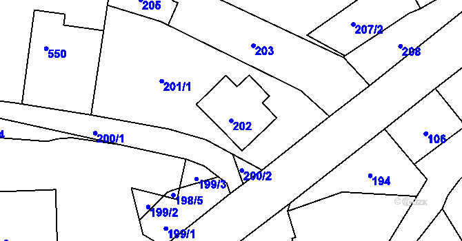 Parcela st. 202 v KÚ Nahořany nad Metují, Katastrální mapa