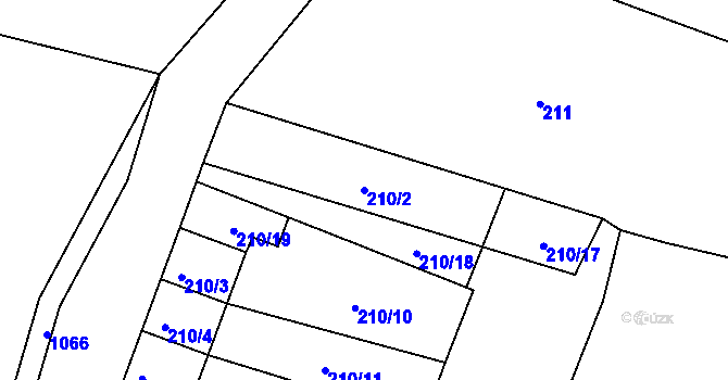 Parcela st. 210/2 v KÚ Nahořany nad Metují, Katastrální mapa
